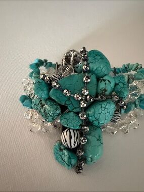 Turquoise Statement Cross Bracelet - Turquoise Beaded Accent